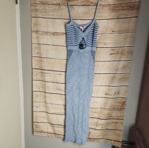 Fashion Nova Light Blue Striped Midi Dress